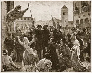 St. Bernhard predigt den zweiten Kreuzzug, Illustration aus 